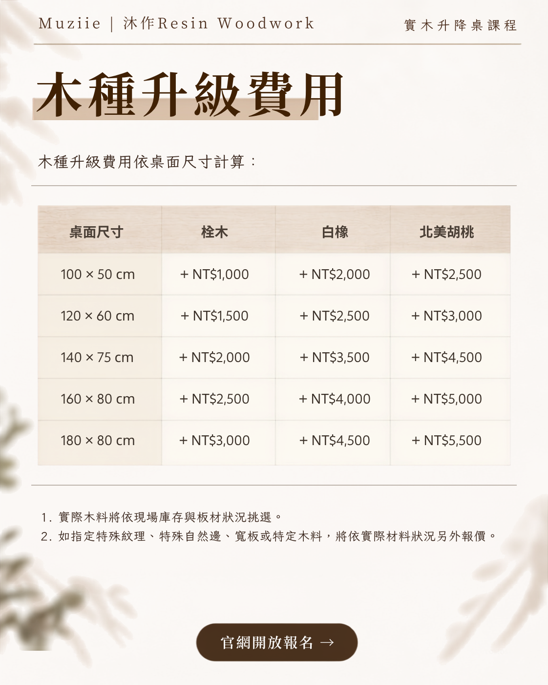 （已額滿）沐作｜實木升降桌實作課-F02場次-2026/11/28(六)